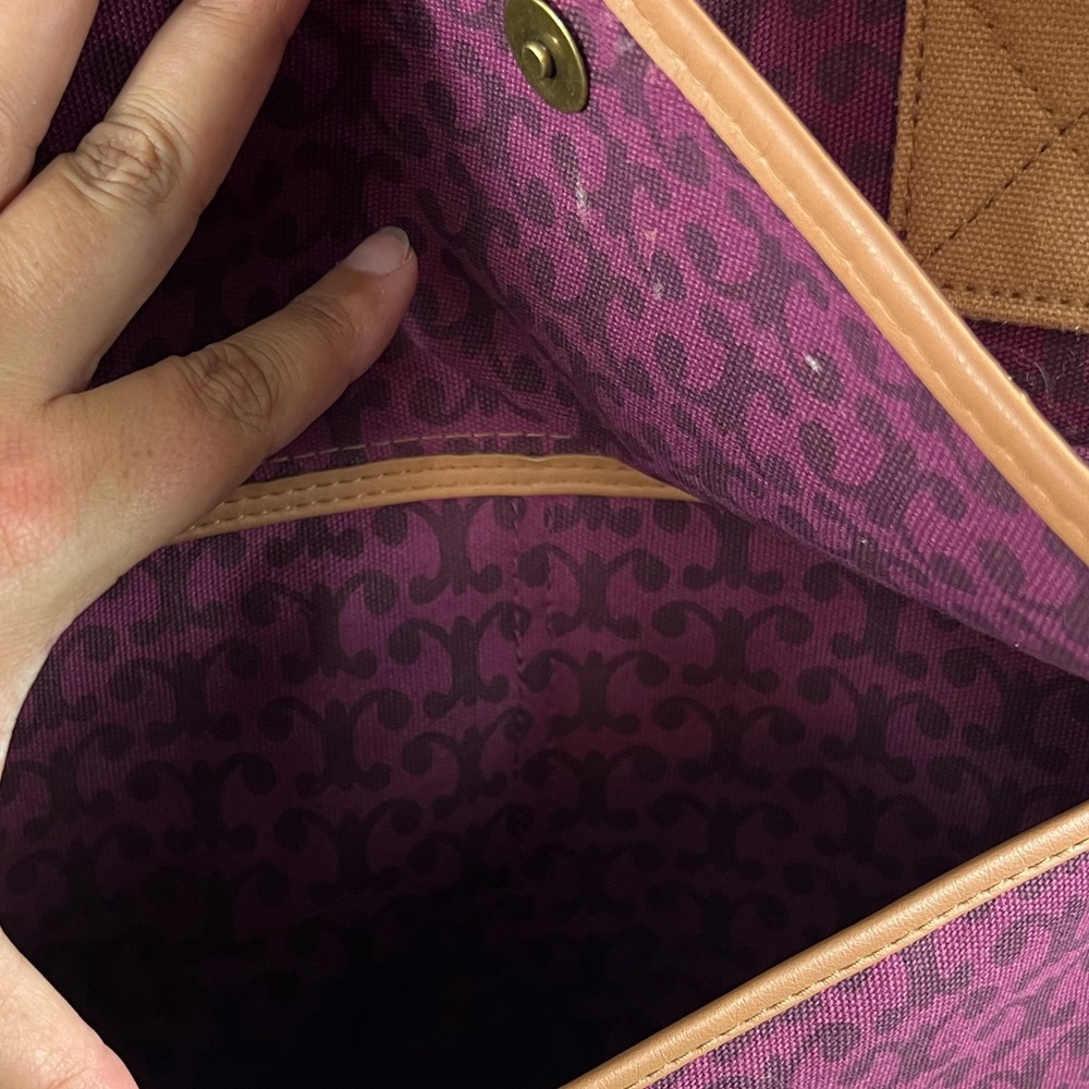 Large Purple Tote with Tan Trim - Picture 5 of 5